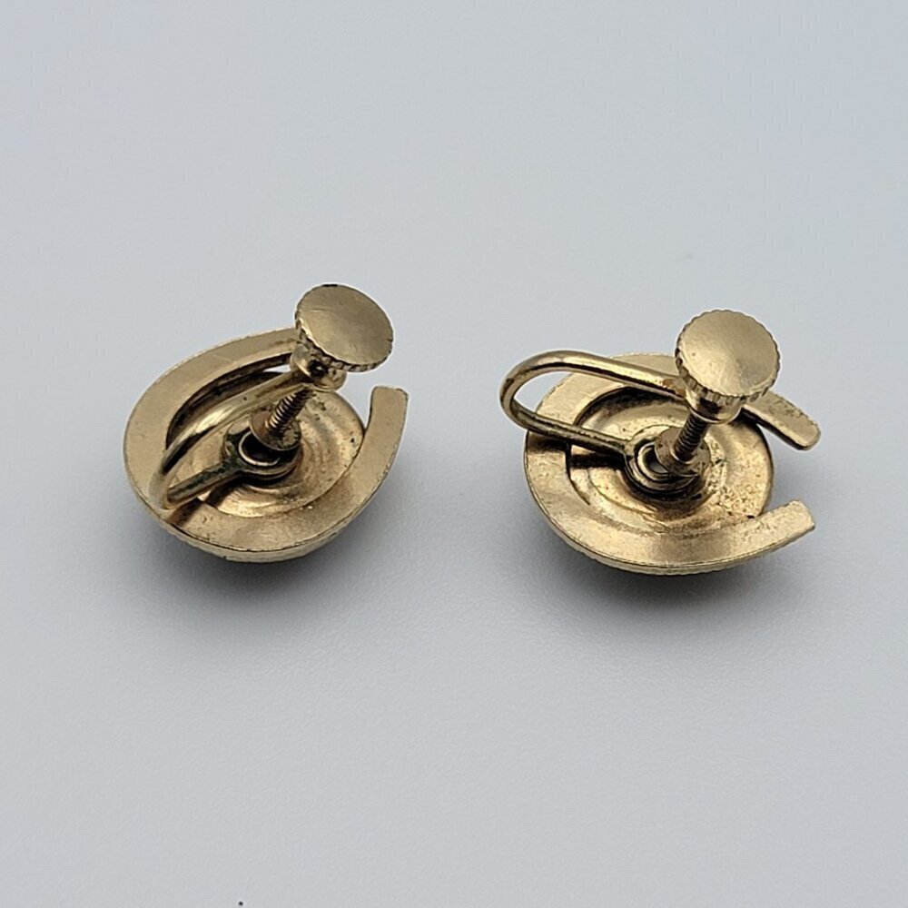Vintage Gold Filled Race Horse Head Glass Dome Horseshoe Stud Screwback Earrings - Picture 5 of 7